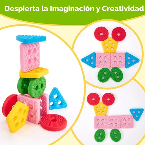 Miniatura 7 de hahaland Juguetes sensoriales Montessori para clasificar y apilar de silicona para niños de 1 a 3 años, bloques suaves texturizados para clasificar