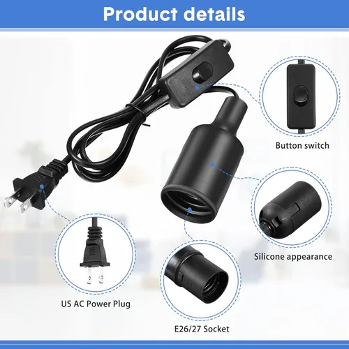 Miniatura 3 de Paquete de 10 cables de luz colgante con interruptor, extensión de portalámparas, kit de lámpara de cable de portalámparas para casquillo de lámpara