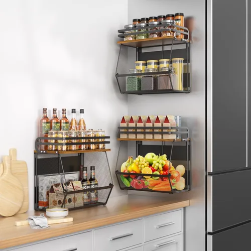 Miniatura 2 de Estante magnético para refrigerador con tapa de madera, estante magnético de gran capacidad para especias para refrigerador y cocina, contenedor