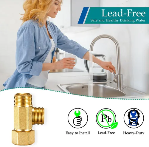 Miniatura 6 de Adaptador Divisor de Línea de Agua T Válvula - Conector de Línea de Suministro de Inodoro de Lavavajillas de Latón con Acoplamientos de Compresión T