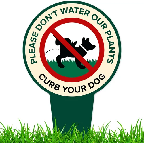 Miniatura 13 de Cartel de orina de perro mata plantas, letrero con texto en inglés «Please Curb Your Dog», 7 x 13 pulgadas, estacas integradas de alta resistencia