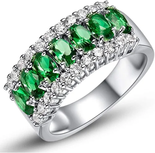 Uloveido 7 piedras de circonio cúbico verde media lunamenisco anillos compromiso, los mejores regalos para mujeres niñas tamaño 6 7 8 9 J501