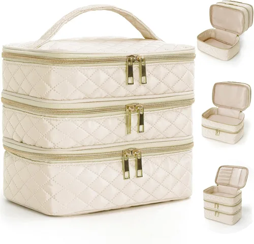 Miniatura 10 de Bolsa de maquillaje de viaje para mujer, estuche grande para cosméticos, resistente al agua, organizador para guardar artículos de tocador, A-Negro