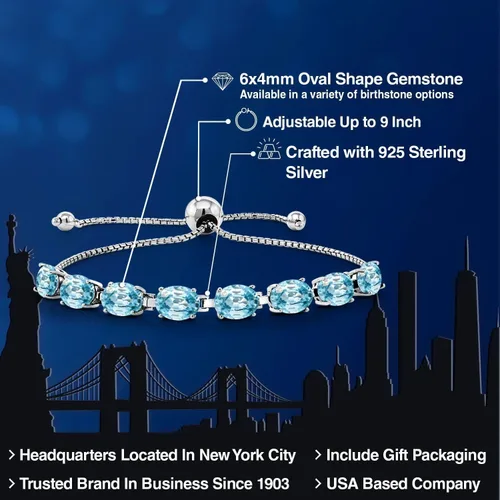 Miniatura 51 de Gem Stone King Pulsera de plata de ley 925 con piedra natal ovalada de 0.276 x 0.197 in para mujer, totalmente ajustable hasta 9 pulgadas