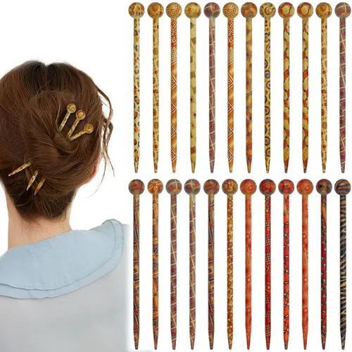 24 unidades de palillos de madera estilo bohemio vintage japonés chino horquilla retro palillos decorativos diferentes impresiones horquillas Hanfu