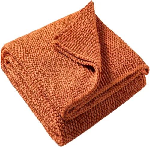 Miniatura 11 de Treely manta de punto de 100 % algodón, para sofá, silla, cama, decoración del hogar, manta de punto decorativa, suave y acogedora, 50 x 60 Marrón