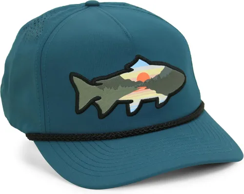 Miniatura 21 de Paramount Outdoors Sombrero de pesca de trucha al atardecer, diseño de silueta de pez de montaña, sombrero para exteriores con cómodo Snapback