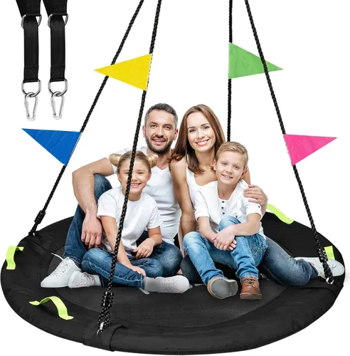 HeyZoo Columpio de árbol, columpio de platillo más grande de 60 pulgadas para toda la familia, capacidad de peso de 900 libras, con correas