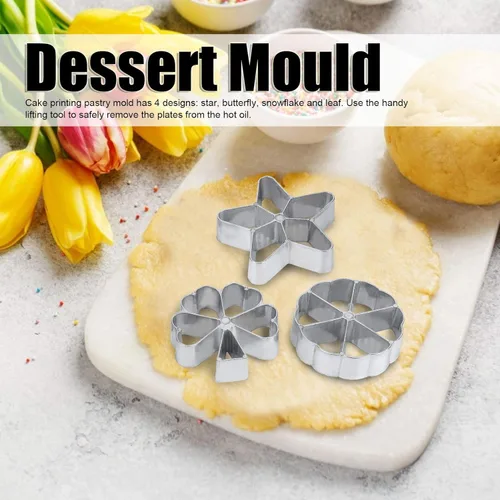 Miniatura 5 de Moldes de hierro para gofres de rosetón de flores, innovadores para impresión de pasteles, galletas, moho de pastelería con mango para postre