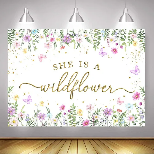 Miniatura 4 de Mocsicka Fondo de flores silvestres para baby shower, fondo floral en acuarela con flores silvestres para baby shower, decoración de fiesta
