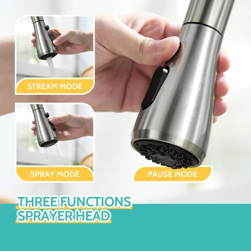 Miniatura 5 de Kicimpro Grifo de cocina sin contacto con pulverizador desplegable de níquel cepillado, grifo de cocina sin contacto con sensor de movimiento
