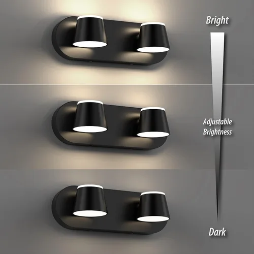 Miniatura 4 de URSOLA Luz de Tocador de Baño de 2 Luces, Accesorios de Iluminación de Pared LED Negros, Orientables Arriba y Abajo, Regulables, Accesorios