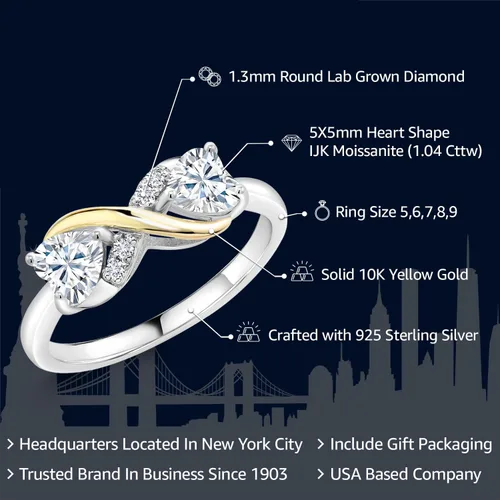 Miniatura 54 de Gemstone Birthstone and Lab Grown Diamond Accents Eternal Love Infinity Ring for Women 925 Silver and 10K Yellow Gold Heart Shape 5MM & Round