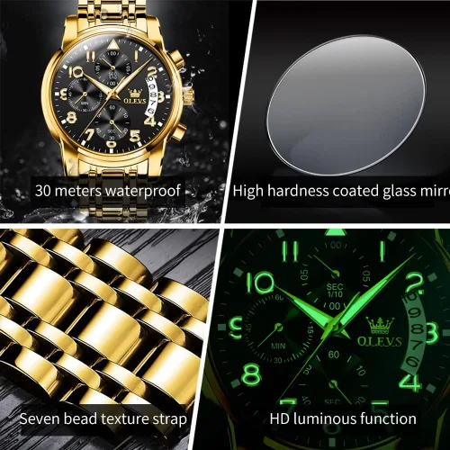 Miniatura 5 de OLEVS Mens Watches Big Face Watches Stainless Steel Waterproof Date Analog Quartz Watches Fashion Business Chronograph Wrist Watches for Men