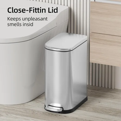 Miniatura 2 de KUK Cubo de basura delgado para baño con tapa, 2.6 galones (10 L) cubo de basura pequeño de acero inoxidable con pedal y cubo interior extraíble