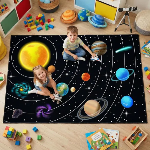 Miniatura 11 de Alfombra espacial para habitación de niños, alfombra de galaxia para niños, alfombras espaciales para dormitorio de niños, decoración