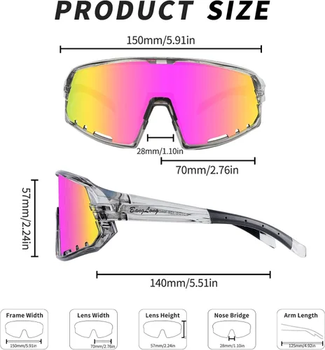 Miniatura 8 de BangLong Gafas de sol deportivas para ciclismo, protección UV400, para pesca, conducción, correr, béisbol, para hombres y mujeres Transparente y rosa