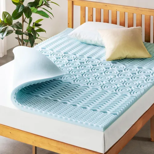 Miniatura 10 de Mellow Cubrecolchón de espuma viscoelástica de 4 pulgadas y 5 zonas, infusión de gel refrescante, esenciales para el dormitorio, color azul completo
