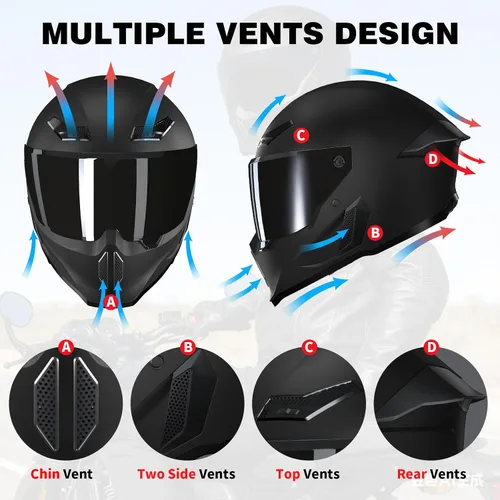 Miniatura 6 de Cascos para motocicleta MXJ Gear para hombres y mujeres adultos, Casco integral para motocicleta, MG666 aprobado por DOT, para carreras en la calle