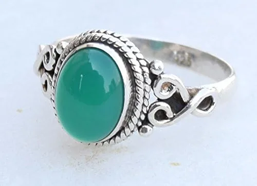 Miniatura 2 de Avicrafts Anillo de plata de ley 925 con piedra de ónix verde, para mujer, hecho a mano, joyería de Navidad, regalo para ella