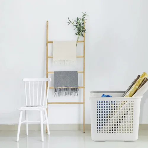 Miniatura 5 de Cesta de almacenamiento de ropa de plástico de 35 L, cesta de lavandería blanca con asa, paquete de 4 Dual side handles, easy to carry