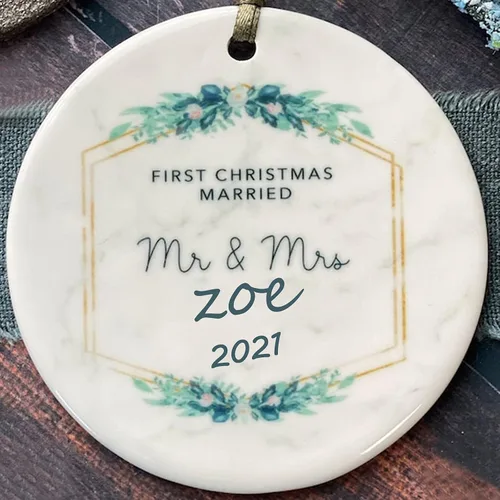 Miniatura 13 de Adorno de matrimonio de 1ª Navidad – Adorno de Navidad «Just Married» – Adorno de señor y señora – Adornos de boda – 1ª Navidad comprometida
