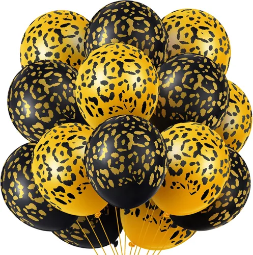 Miniatura 16 de Gejoy 36 globos dorados con estampado de guepardo de 12 pulgadas, globos con estampado de leopardo, safari, selva, animales, decoraciones de látex