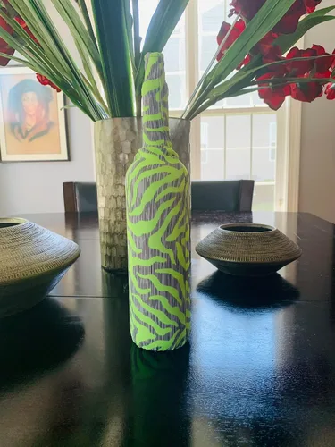 Miniatura 2 de Wine Sleeve (Green Zebra, Spandex) Bottle Cover/Unique Decor/Washable/Reusable/Unique Gift Idea
