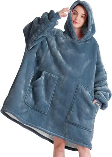 Miniatura 16 de Aemicion - Manta con capucha tipo sudadera tamaño grande, vellón Sherpa con mangas y bolsillo, unisex para adultos, ideal para hogar, oficina