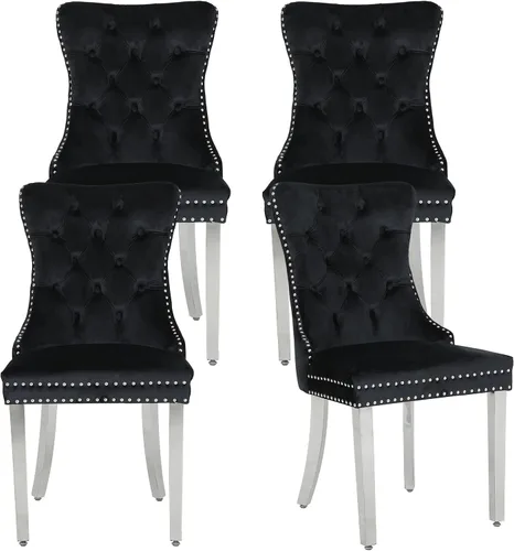 Miniatura 15 de Juego de 2 sillas de comedor de terciopelo, sillas de comedor modernas de lujo con patas de acero inoxidable doradas, sillas decorativas de cocina