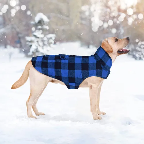 Miniatura 5 de Malier Abrigo Chaqueta Clásica de Forro Polar a Cuadros para Perro con Bolsillo, Chaleco Abrigo Cálido a Prueba de Viento para Perro, Ropa