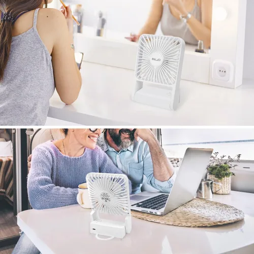 Miniatura 7 de ELZO Ventilador de viaje, mini ventilador de escritorio plegable, funciona con pilas, 3 velocidades ajustables de inclinación de 225°, ventilador