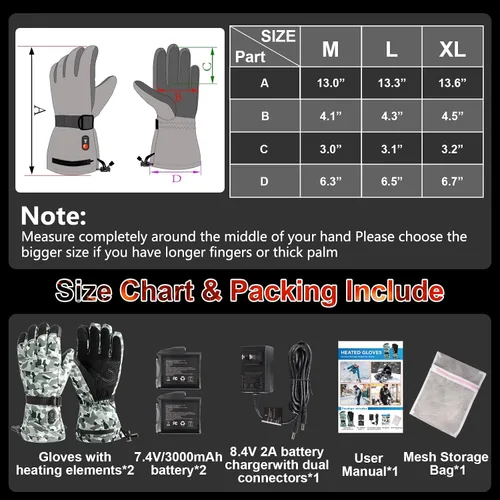 Miniatura 7 de Guantes con calefacción recargables para hombres y mujeres, forros de guantes de calentamiento rápido de 7.4V, calentadores de manos para artritis