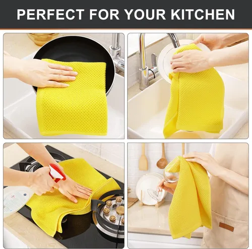 Miniatura 614 de Kitinjoy - Paños de cocina de 100 % algodón, tela de tejido gofrado, paño de limpieza ultrasuave, absorbente y de secado rápido. Beige