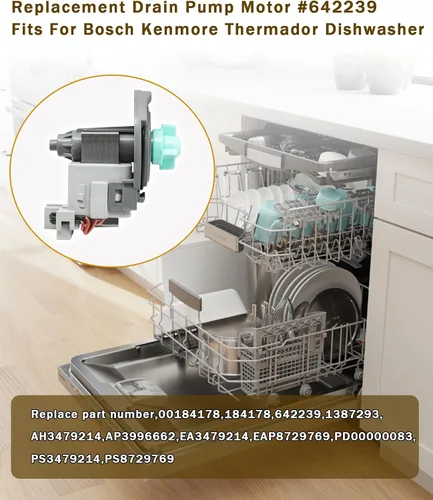 Miniatura 2 de Bomba de lavavajillas 00642239 642239 se adapta a lavavajillas Bosch Kenmore Thermador, sustituye a 00184178, 184178, 1387293, AH3479214, AP3996662