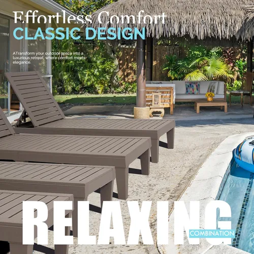 Miniatura 7 de DIMAR GARDEN Tumbona al aire libre, silla de piscina de resina impermeable reclinable, gris pardo Topo
