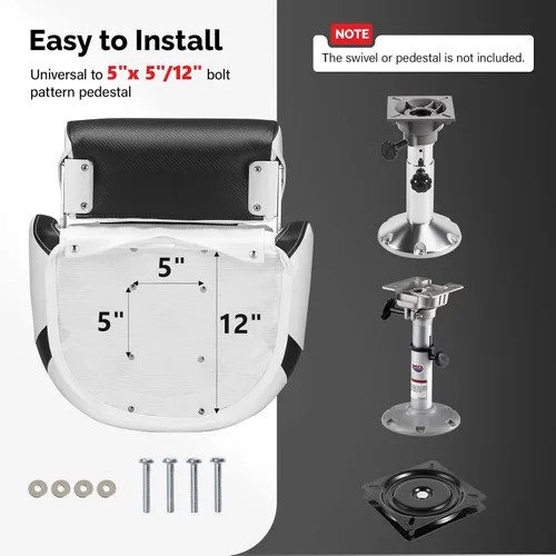 Miniatura 6 de PEXMOR Asiento de barco deportivo premium abatible para capitán con asiento de cubo para barco, cubierta de asiento de barco impermeable, bisagras