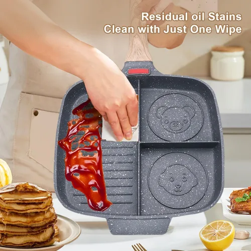 Miniatura 3 de Sartén Seccional, Sartenes de Parrilla para Estufas Antiadherentes de 3 Secciones Sartén para Desayuno Sartén para Comidas Plancha Sartén Dividida