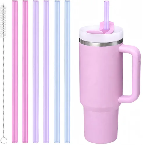 Miniatura 9 de Joshey Pajitas de repuesto Tritan de 12 pulgadas para vaso Stanley de 40 onzas, paquete de 6 popotes largos reutilizables con cepillo de limpieza