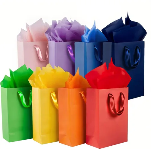 Miniatura 26 de 10 bolsas de regalo con papel de seda de 8 x 4 x 11 pulgadas. Kraft 8