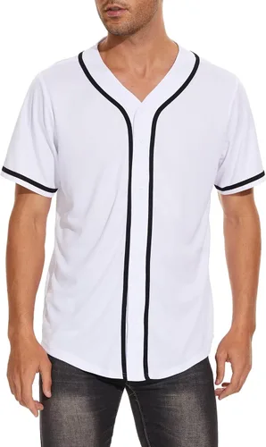 Miniatura 2 de babyhealthy Camiseta de béisbol en blanco con botones para hombre, camisetas de hipster, camisetas de softbol deportivo