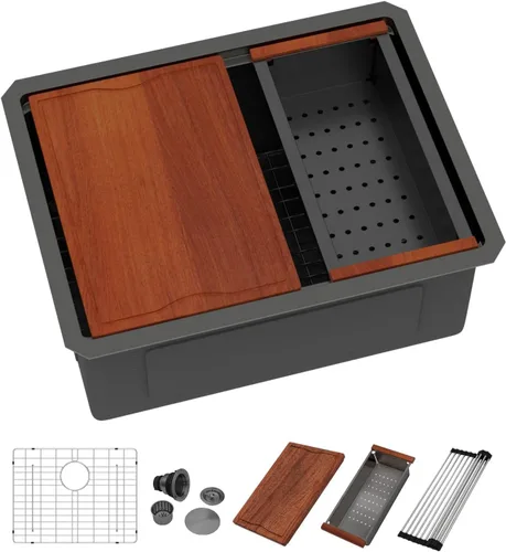 Miniatura 21 de Fregadero Dcolora de 30 Pulgadas para Instalación Bajo Encimera Negro de Acero Inoxidable Fregadero de Cocina Bajo Encimera Estación de Trabajo