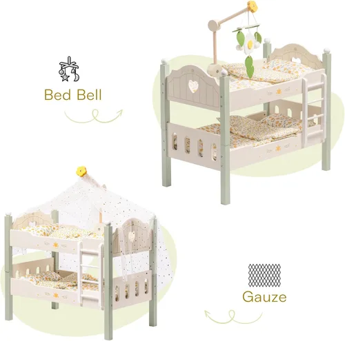 Miniatura 4 de ROBOTIME Litera para Muñeca de Bebé, Cuna de Muñeca de Madera para Muñecas de 18 Pulgadas, Juguete de Muebles para Muñeca American Girl con Ropa