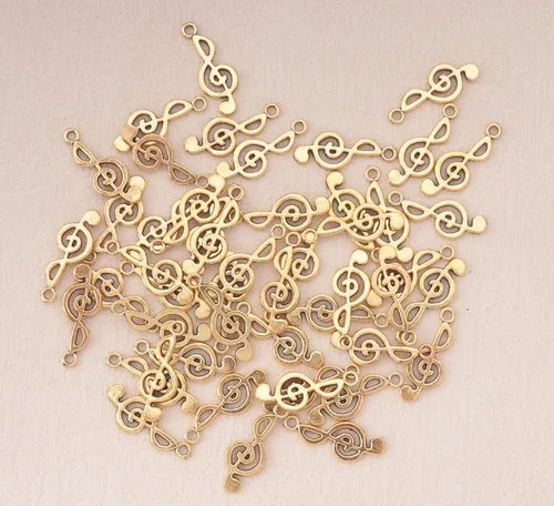 Miniatura 2 de 50 piezas de dijes de notas musicales de metal, símbolo de música vintage, elegante, elegante, instrumento, cuentas colgantes para manualidades