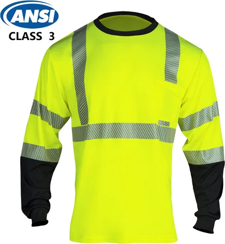 Miniatura 2 de VENDACE Camisetas reflectantes de seguridad de manga larga de alta visibilidad para hombre, ANSI Clase 3, alta visibilidad, camisetas de trabajo