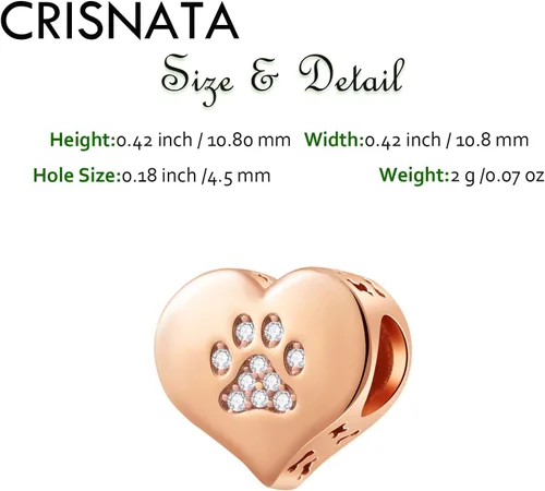 Miniatura 2 de Dijes con estampado de patas de cachorro con cristal Brithstone, plata de ley 925, cuentas de corazón con estampado de patas, se adapta a collar