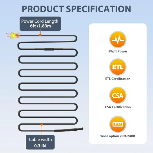 Miniatura 8 de HEATIT HIRD - Cable de deshielo para techo y canalón de 80 pies y 5 vatios por pie