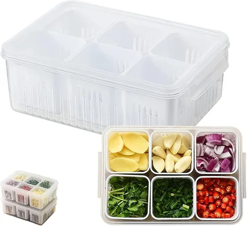 Caja de almacenamiento de cebolleta de cocina 6 en 1, caja de drenaje reutilizable para refrigerador, frutas y alimentos, caja de drenaje de 1 juego