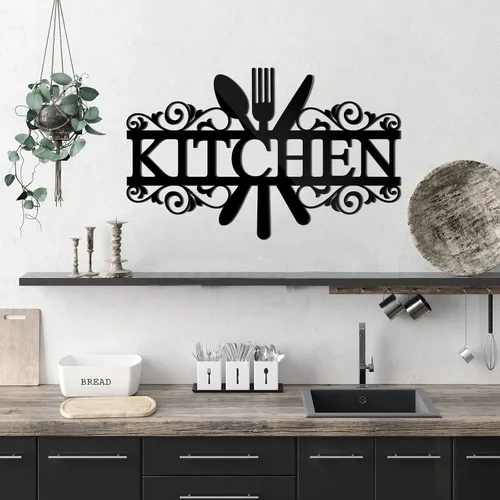 Spakon Calcomanías de pared para cocina, calcomanías acrílicas, decoración de pared de cocina, decoración de espejo 3D para comedor y hogar (negro)