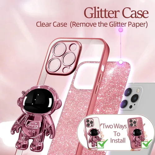 Miniatura 8 de Buleens Funda para iPhone 11 Pro Max Astronauta, Fundas Transparentes para iPhone 11 ProMax con Papel con Purpurina y Soporte de Astronauta, Mujeres